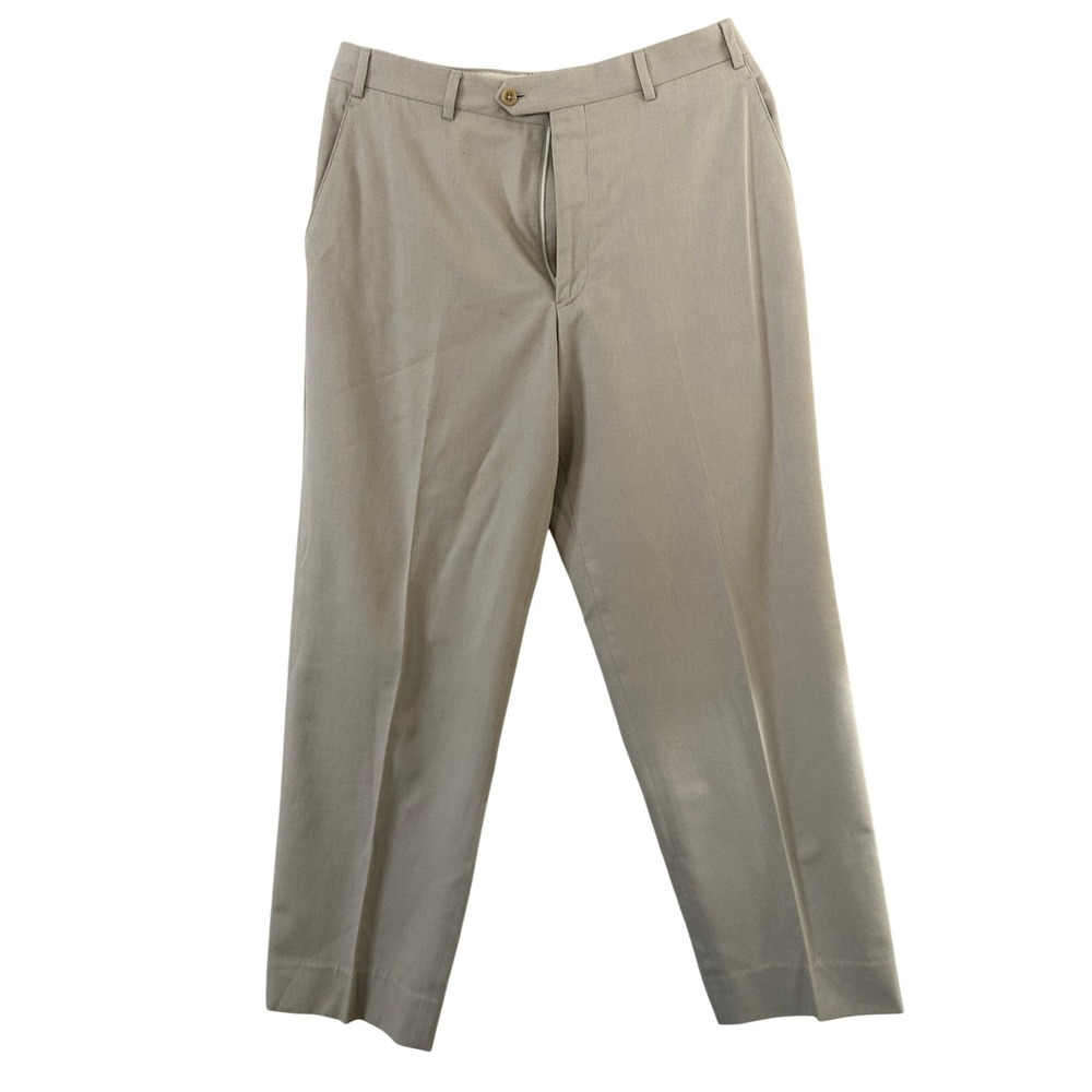 Armani Collezioni Mens Tan Beige 100% Cotton Dress Pants Trousers Size 34 PA2600